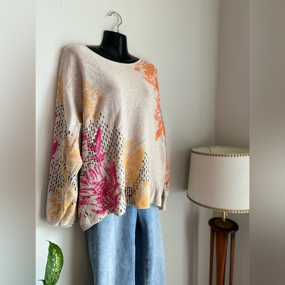 Floral Patterned Sweater - Beige, Pink, Orange - Picture 2 of 5